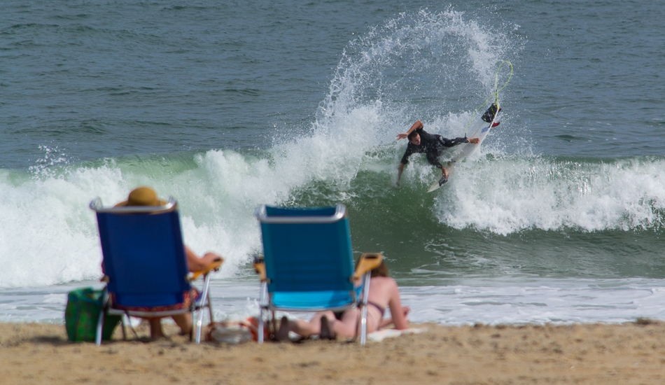 Day in and day out, no one surfs the 1st Jetty at Cape Hatteras Lighthouse better than Buxton native Brett Barley. He\'s usually pulling into a massive barrel, but he can break the fins free and take to the air just as easily.